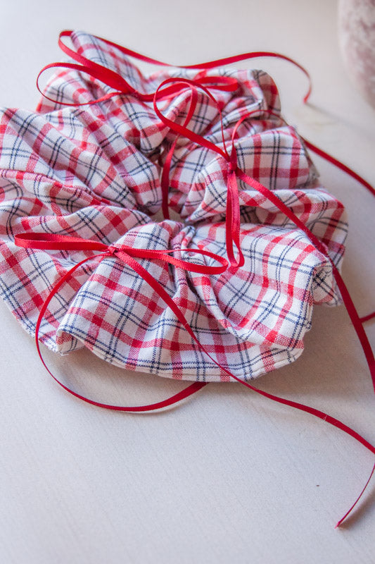 Oversized Red Plaid Ribbon Hair Scrunchie