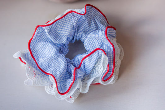 Oversized Gingham & Lace Patchwork Hair Scrunchie