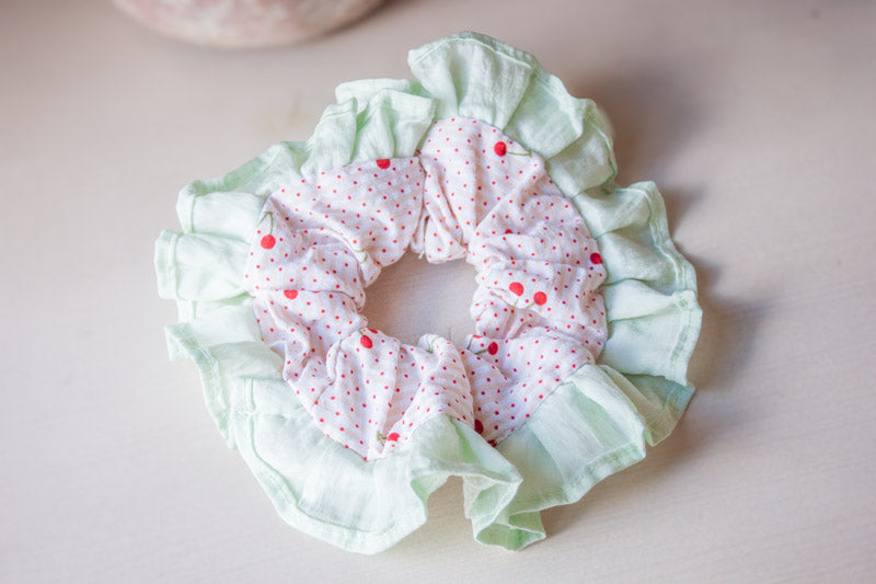 Cherry & Polka Dot Hair Scrunchie
