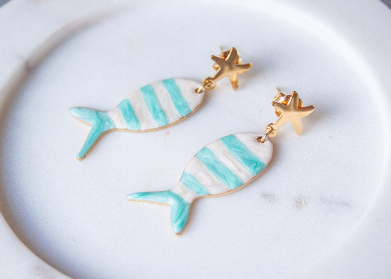 Turquoise Striped Fish Drop Earrings