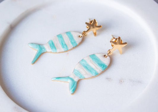 Turquoise Striped Fish Drop Earrings