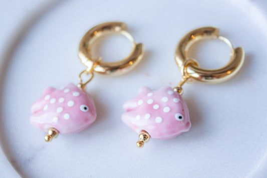 Ceramic Fish Pendant Earring - Pink