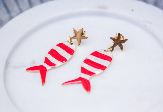 Red Striped Fish Drop Earrings