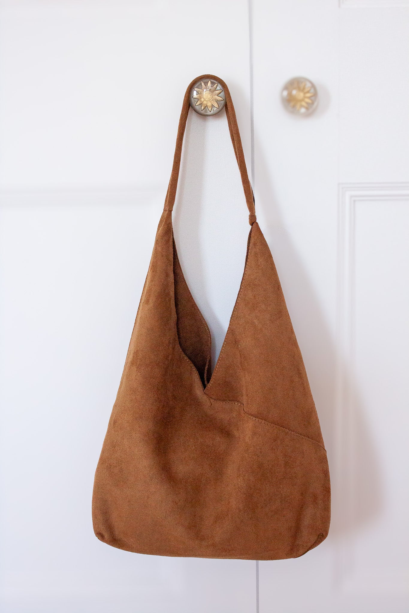 Faux Suede Hobo Bag - Camel