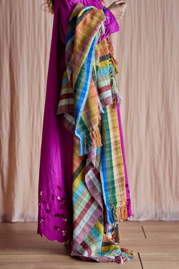 Rainbow Striped Cotton Throw & Colourful Picnic Blanket