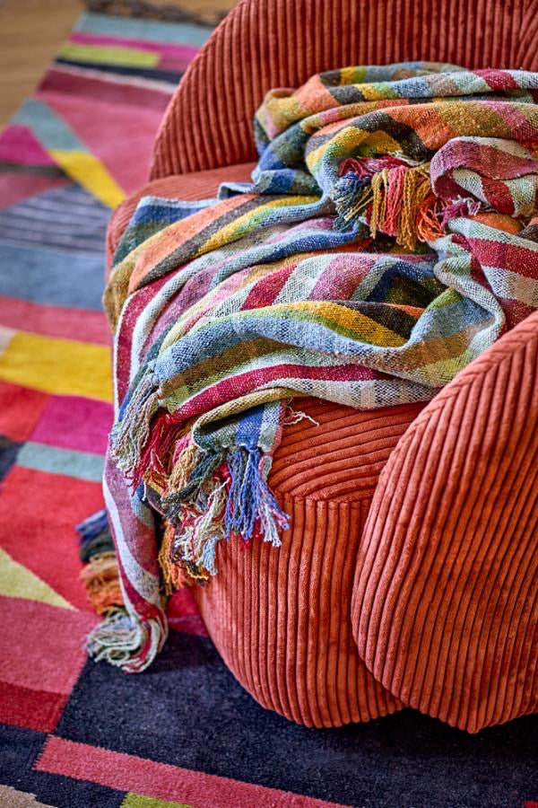 Rainbow Striped Cotton Throw & Colourful Picnic Blanket