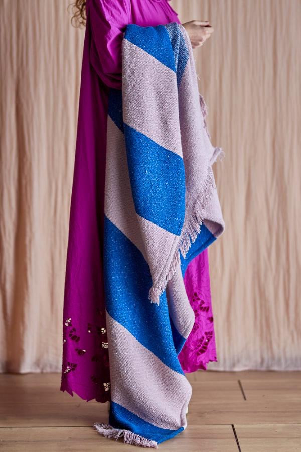 Blue and Pink Striped Cotton Throw & Picnic Blanket