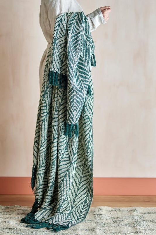 Green Botanical Cotton Throw & Picnic Blanket