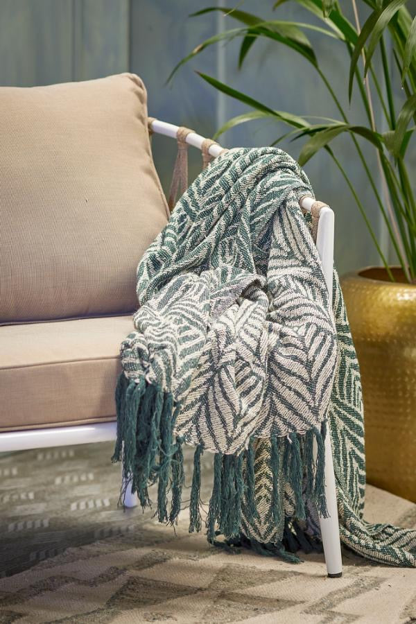 Green Botanical Cotton Throw & Picnic Blanket