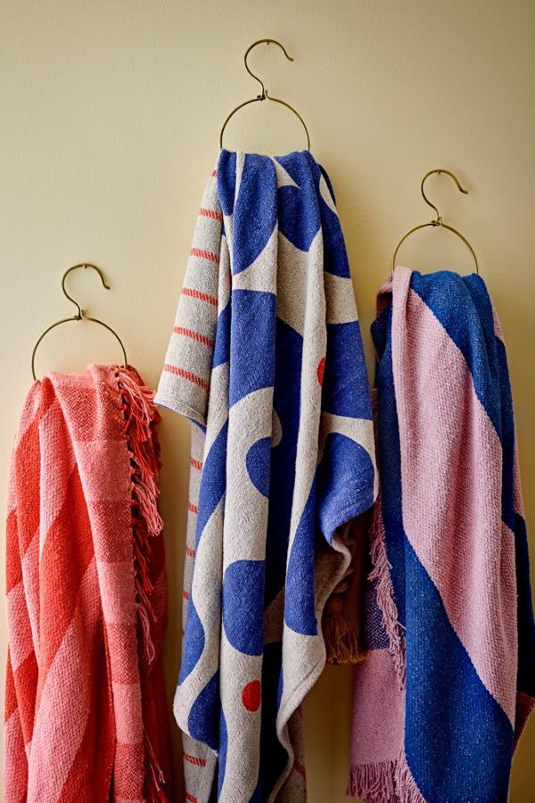 Blue and Pink Striped Cotton Throw & Picnic Blanket