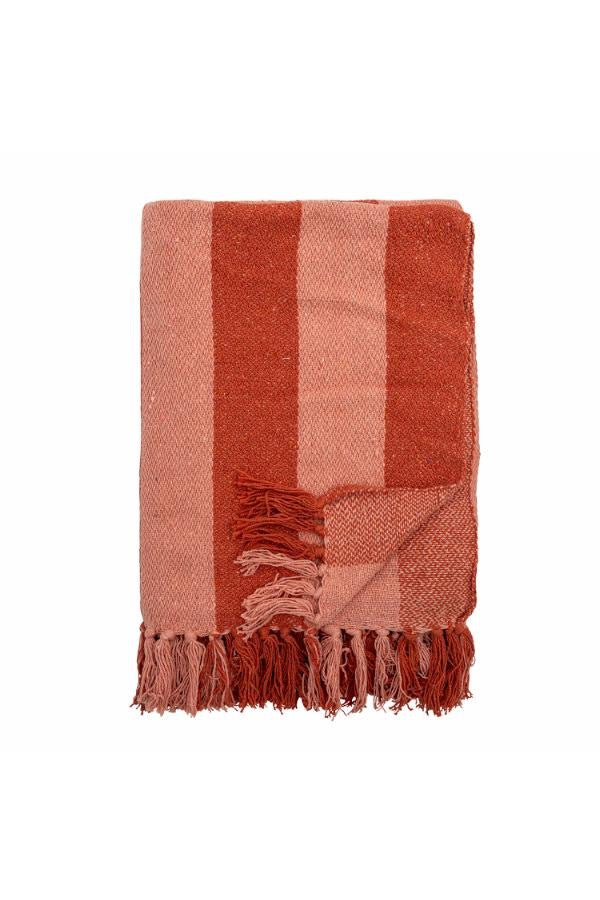 Coral Striped Cotton Throw & Summer Picnic Blanket