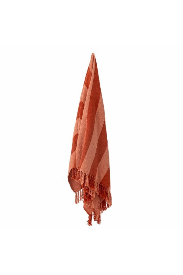 Coral Striped Cotton Throw & Summer Picnic Blanket