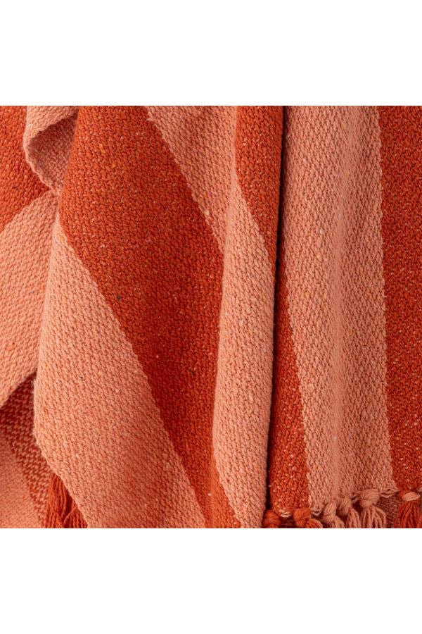 Coral Striped Cotton Throw & Summer Picnic Blanket