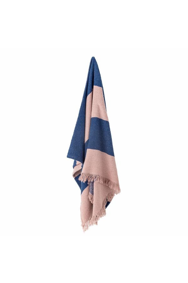 Blue and Pink Striped Cotton Throw & Picnic Blanket