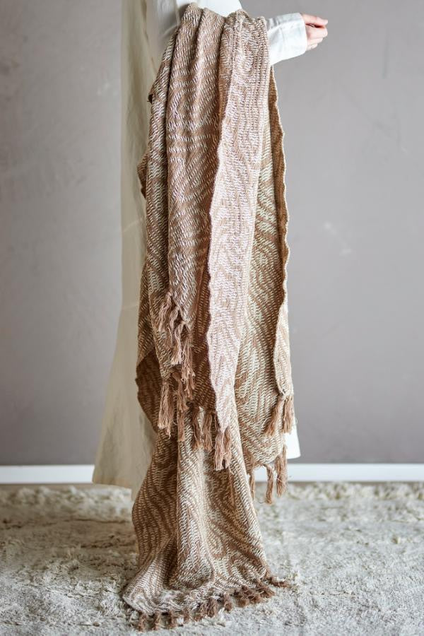 Natural Woven Cotton Throw & Neutral Picnic Blanket