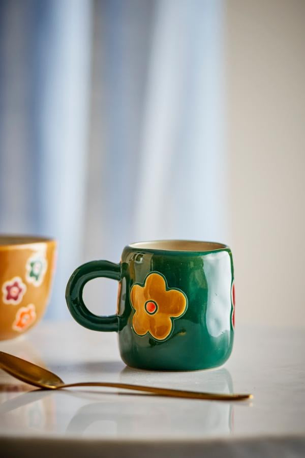 Addy Espresso Cup, Stoneware - Green Floral