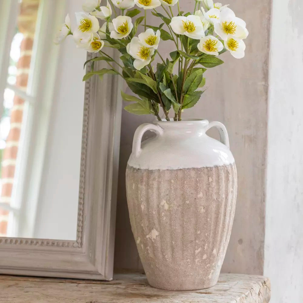 Large White Two-Handled Stoneware Vase
