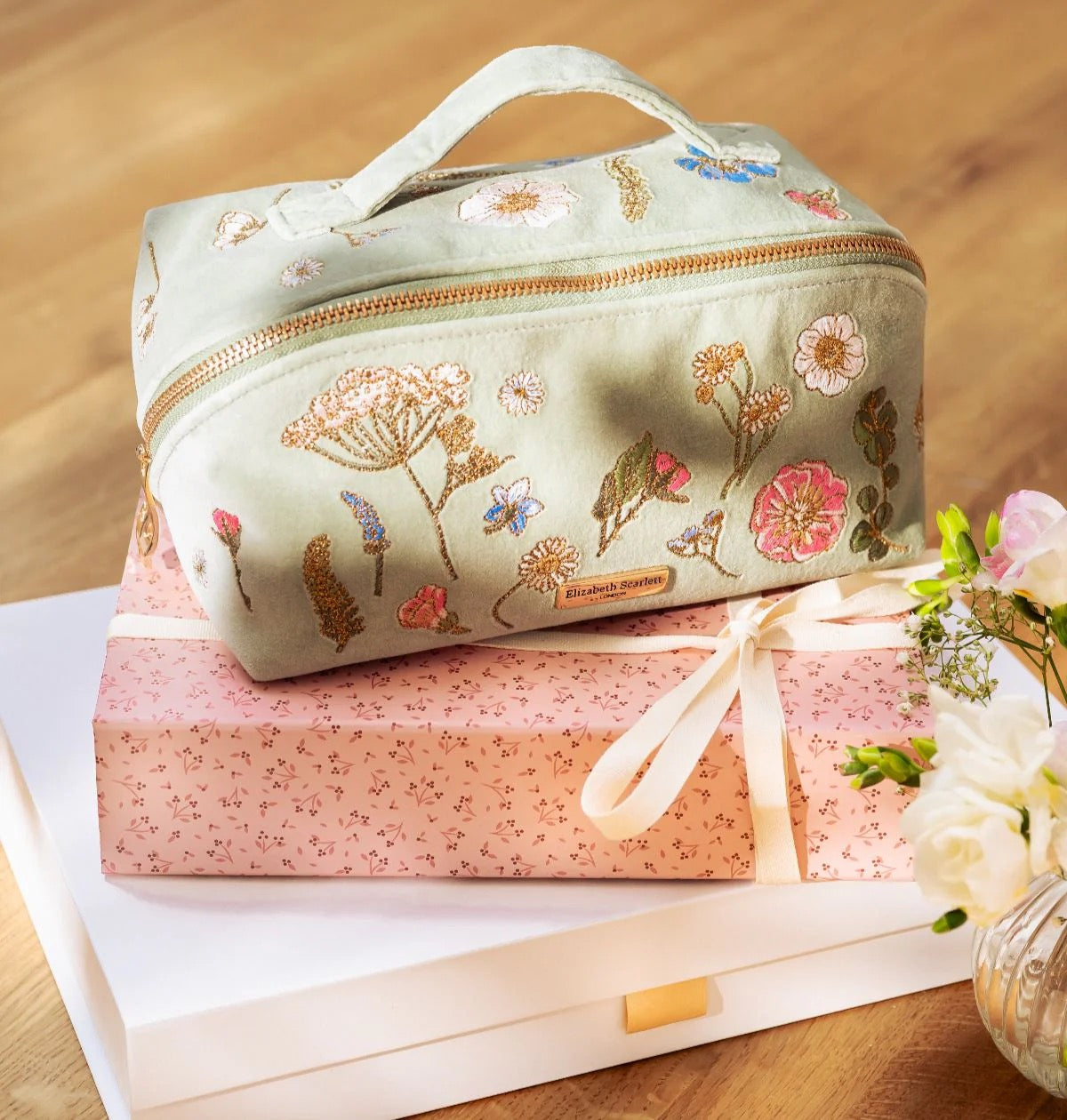 Elizabeth Scarlett Pressed Flowers Open Flat Makeup Bag