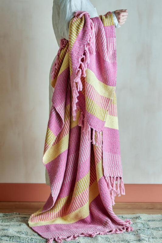Pink and Yellow Striped Cotton Throw & Picnic Blanket