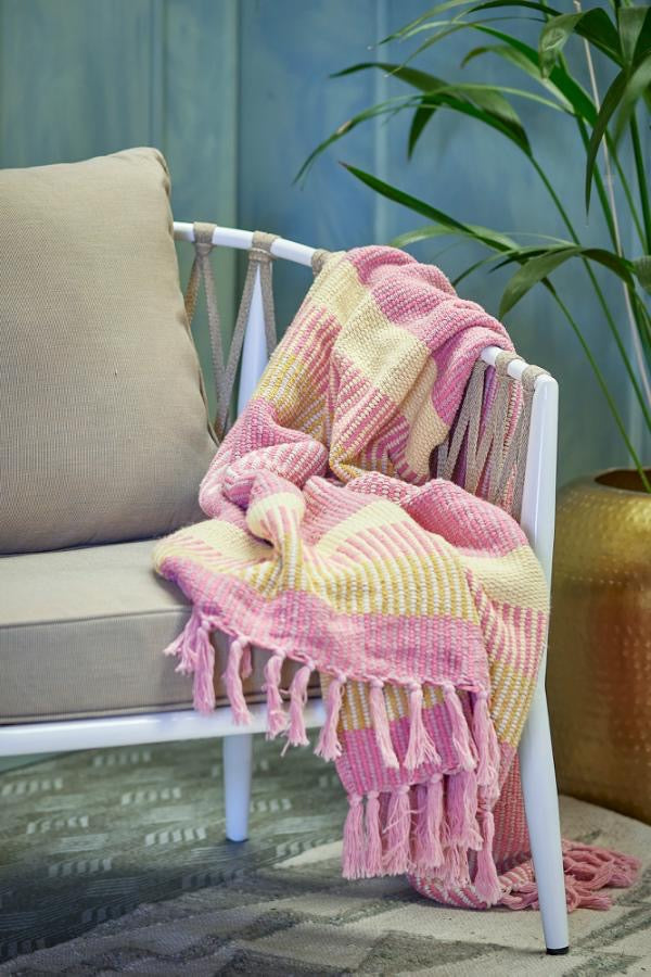 Pink and Yellow Striped Cotton Throw & Picnic Blanket