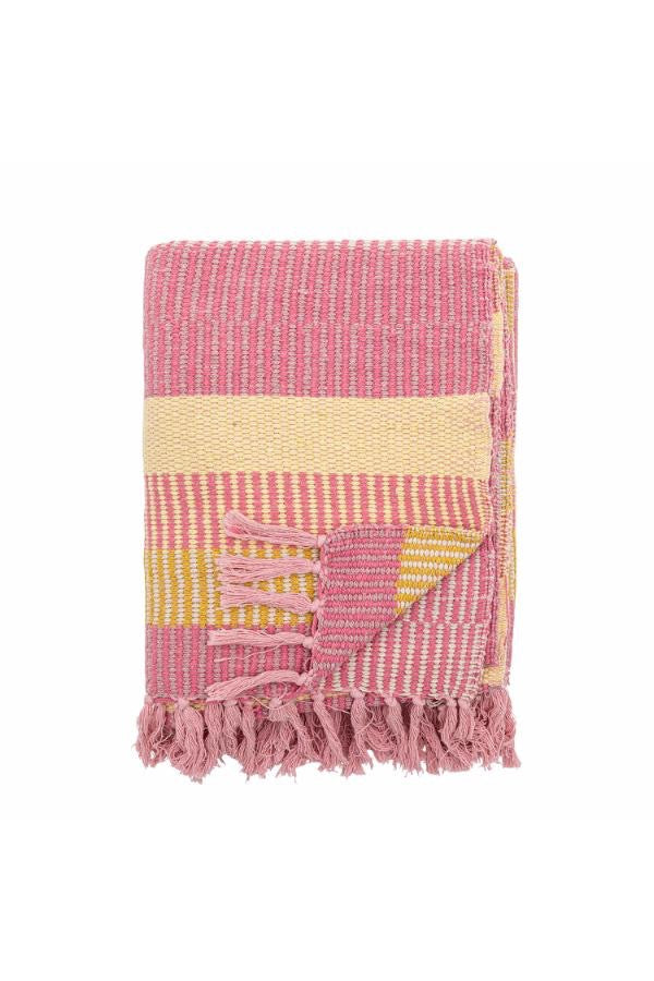 Pink and Yellow Striped Cotton Throw & Picnic Blanket