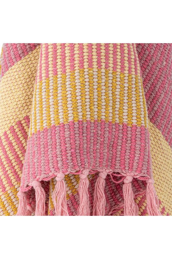Pink and Yellow Striped Cotton Throw & Picnic Blanket