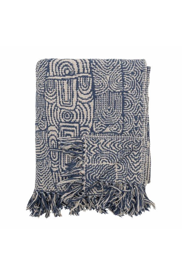 Blue Geometric Cotton Throw & Picnic Blanket