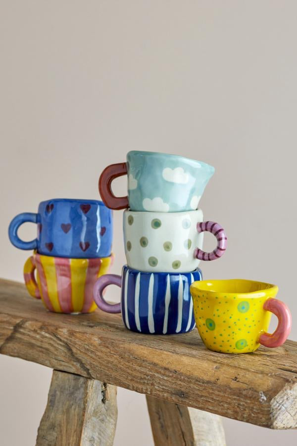 Nini Espresso Cup, Stoneware - Pink & Yellow Stripe