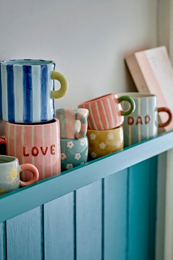 Nini Espresso Cup, Stoneware - Pink & Blue Stripe