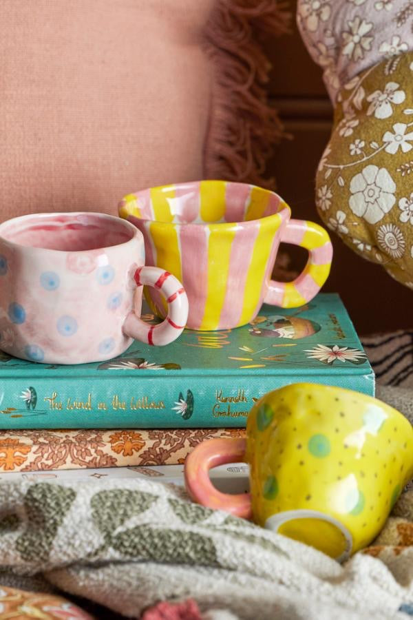 Nini Espresso Cup, Stoneware - Pink & Yellow Stripe