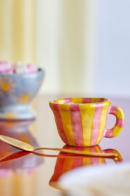 Nini Espresso Cup, Stoneware - Pink & Yellow Stripe