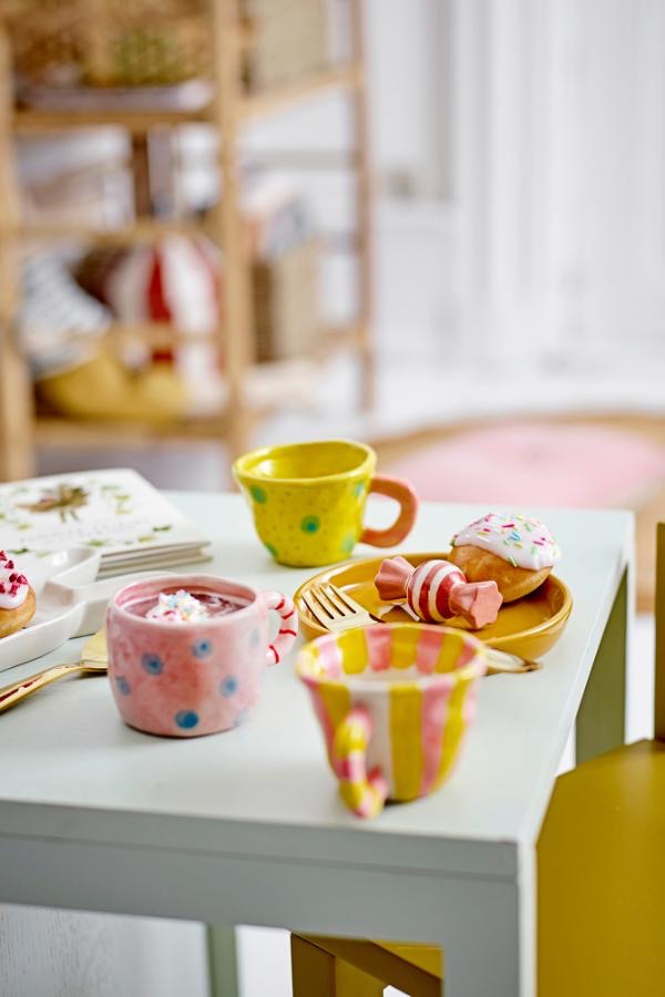 Nini Espresso Cup, Stoneware - Pink & Yellow Stripe