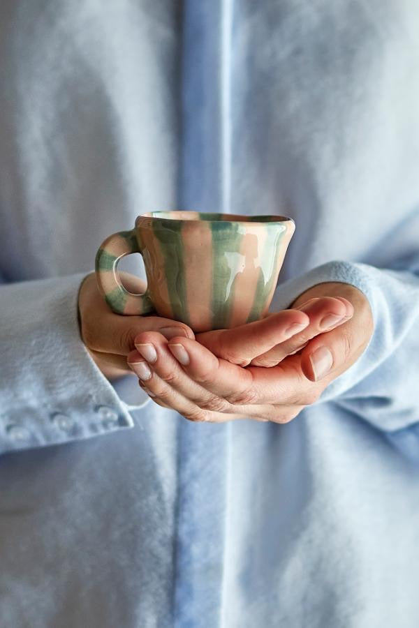 Nini Espresso Cup, Stoneware - Pink & Blue Stripe