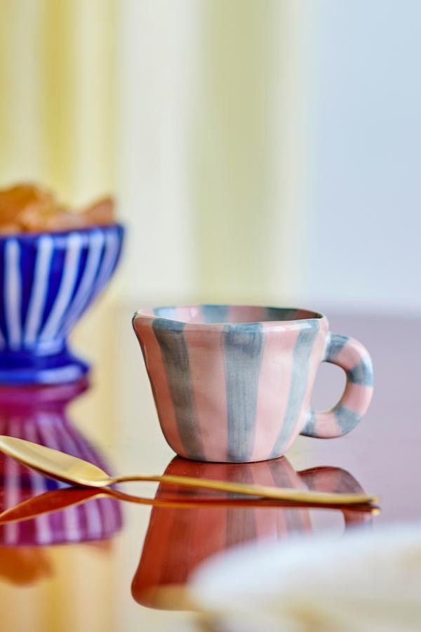 Nini Espresso Cup, Stoneware - Pink & Blue Stripe