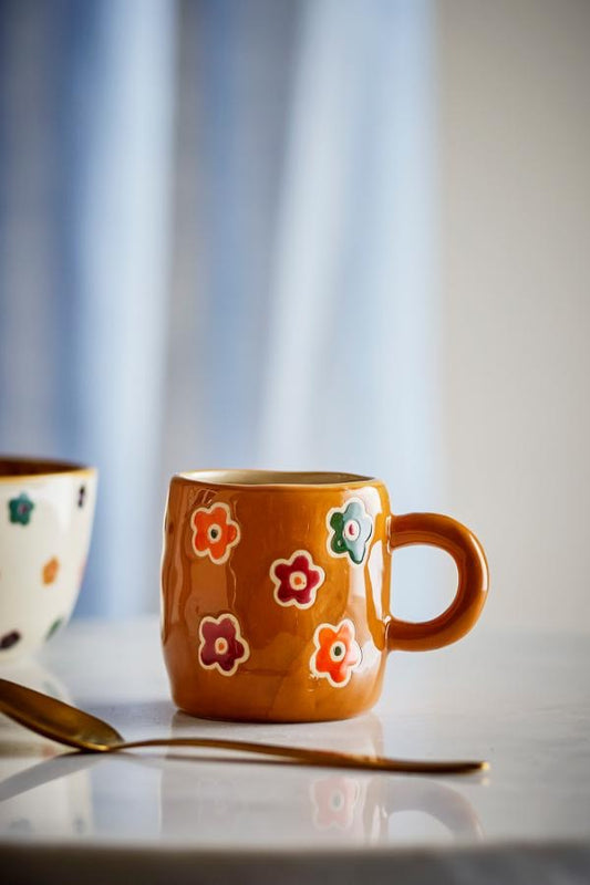 Addy Espresso Cup, Stoneware - Mustard Floral