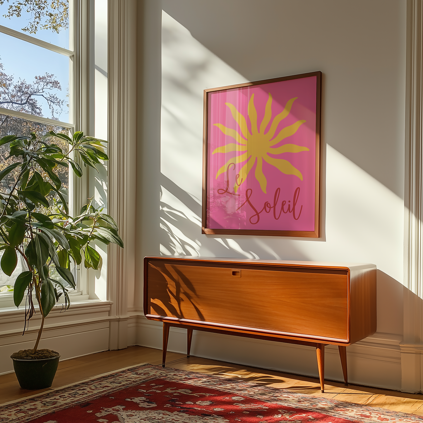 Le Soleil | Pink Retro Sun Wall Art | Colourful Modern Print A4 & A3