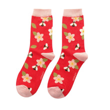  Ladies Bamboo Socks Bees and Flowers Red