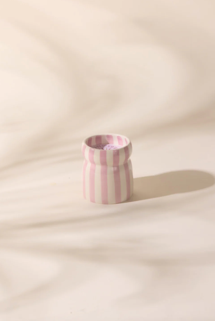 Cabana Lavender Striped Ceramic Candle - Grecian Sand