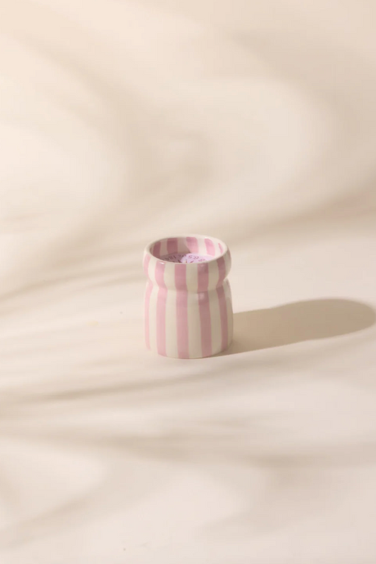 Cabana Lavender Striped Ceramic Candle - Grecian Sand