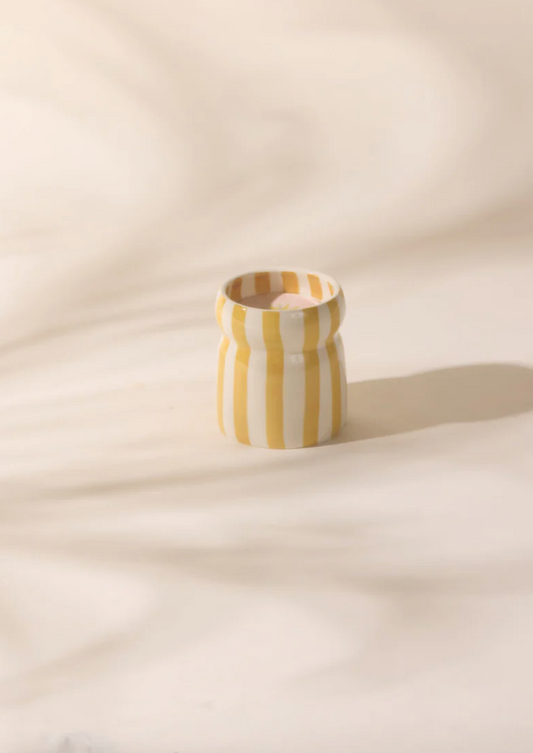Cabana Ochre Striped Ceramic Candle - Gold Coast