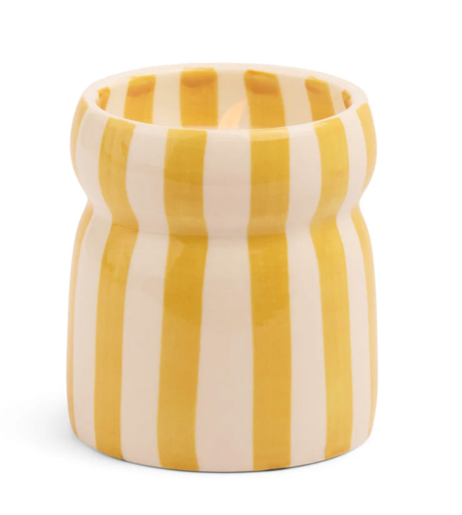 Cabana Ochre Striped Ceramic Candle - Gold Coast