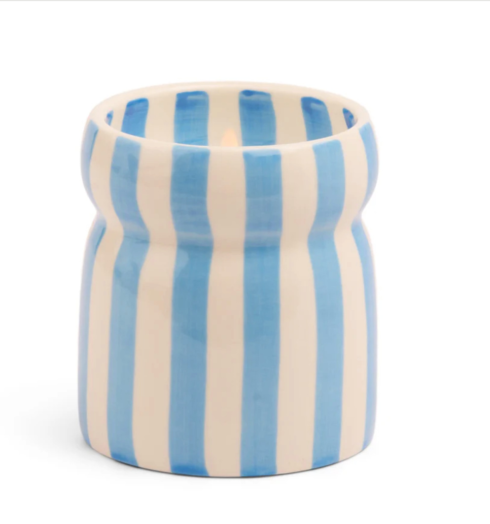 Cabana Blue Striped Ceramic Candle - Lost At Sea