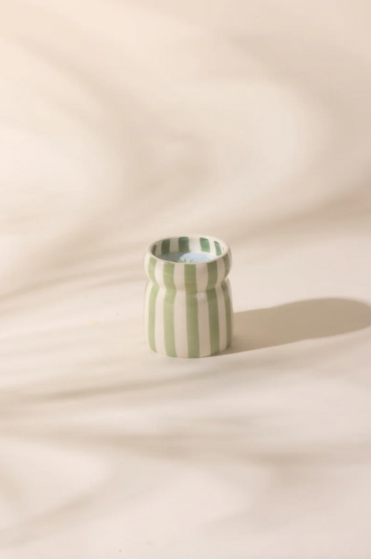 Cabana Sage Striped Ceramic Candle - Bora Bora
