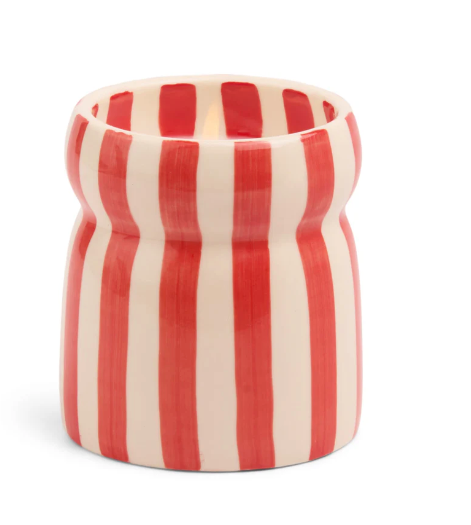 Cabana Red Striped Ceramic Candle - Hibiscus Bay