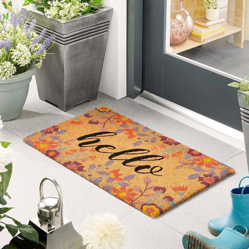 My Mat Printed Coir Floral Hello Doormat: 045x075