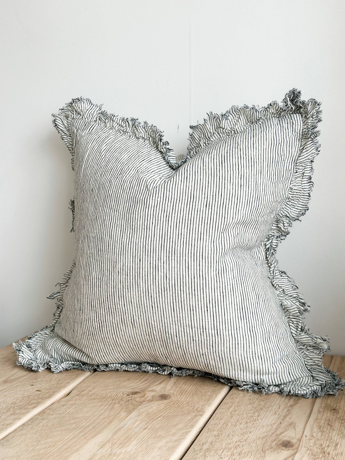Hallie Ruffled Linen Cushion Cover 45×45 – Pinstripe