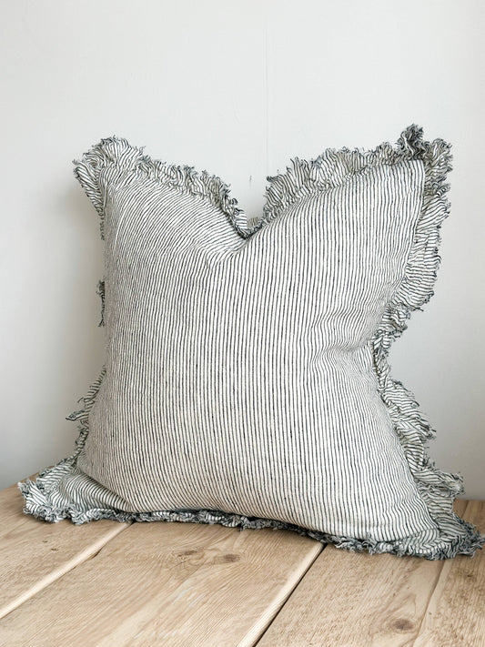 Hallie Ruffled Linen Cushion Cover 45×45 – Pinstripe