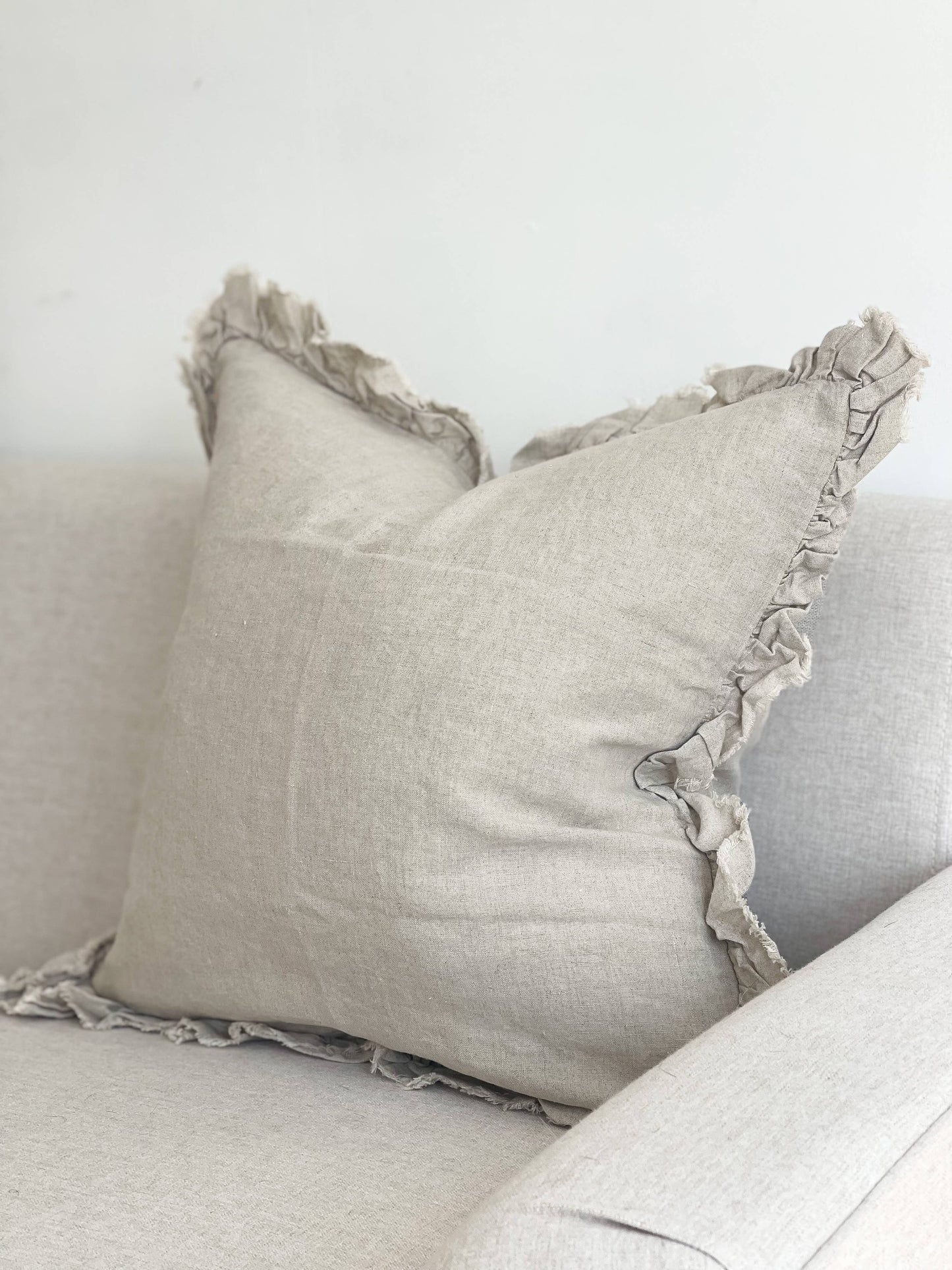 Hallie Ruffled Linen Cushion Cover – Natural Beige: 45 x 45 cm