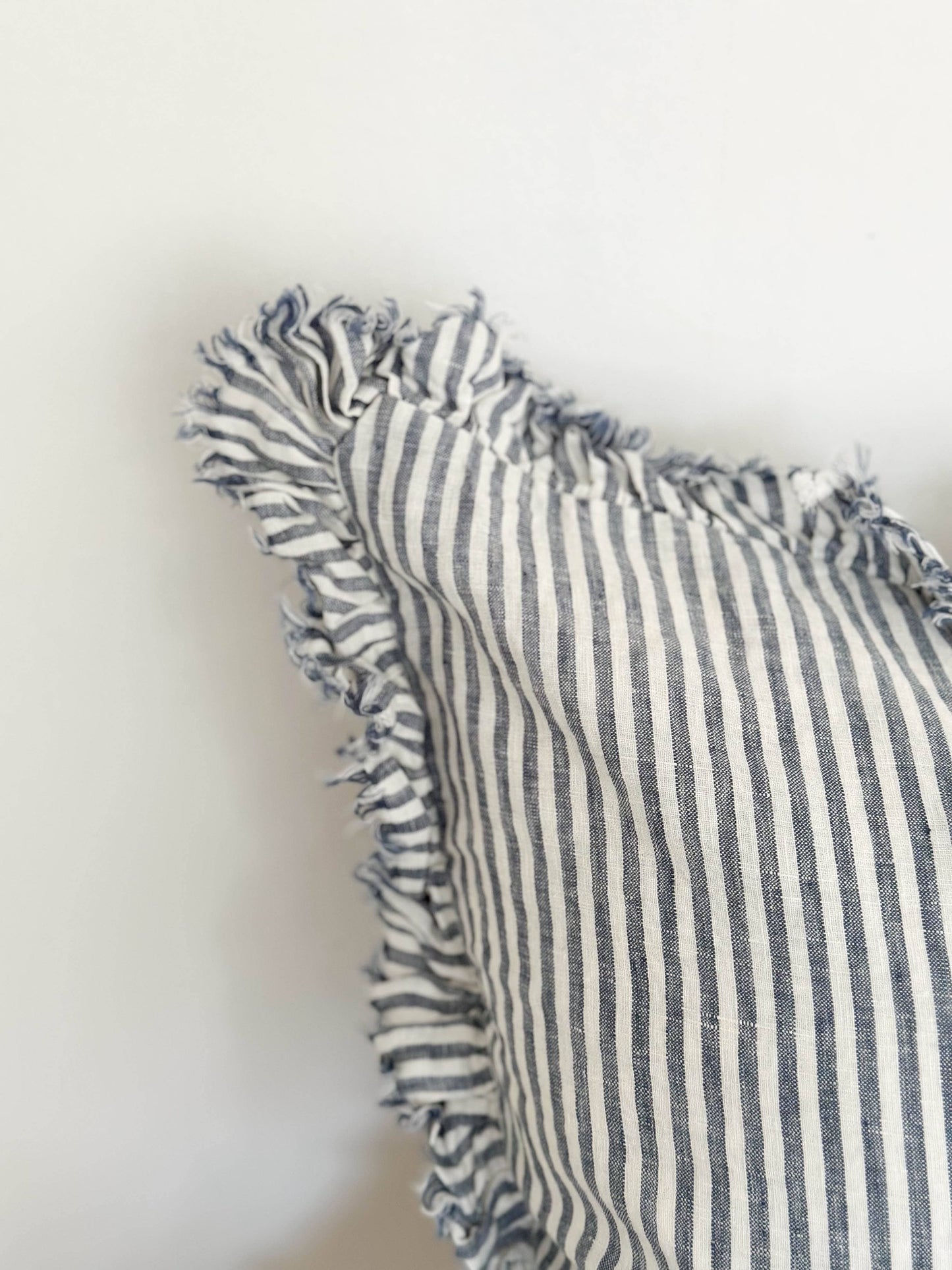 Hallie Ruffled Linen Cushion Cover – Navy Stripe