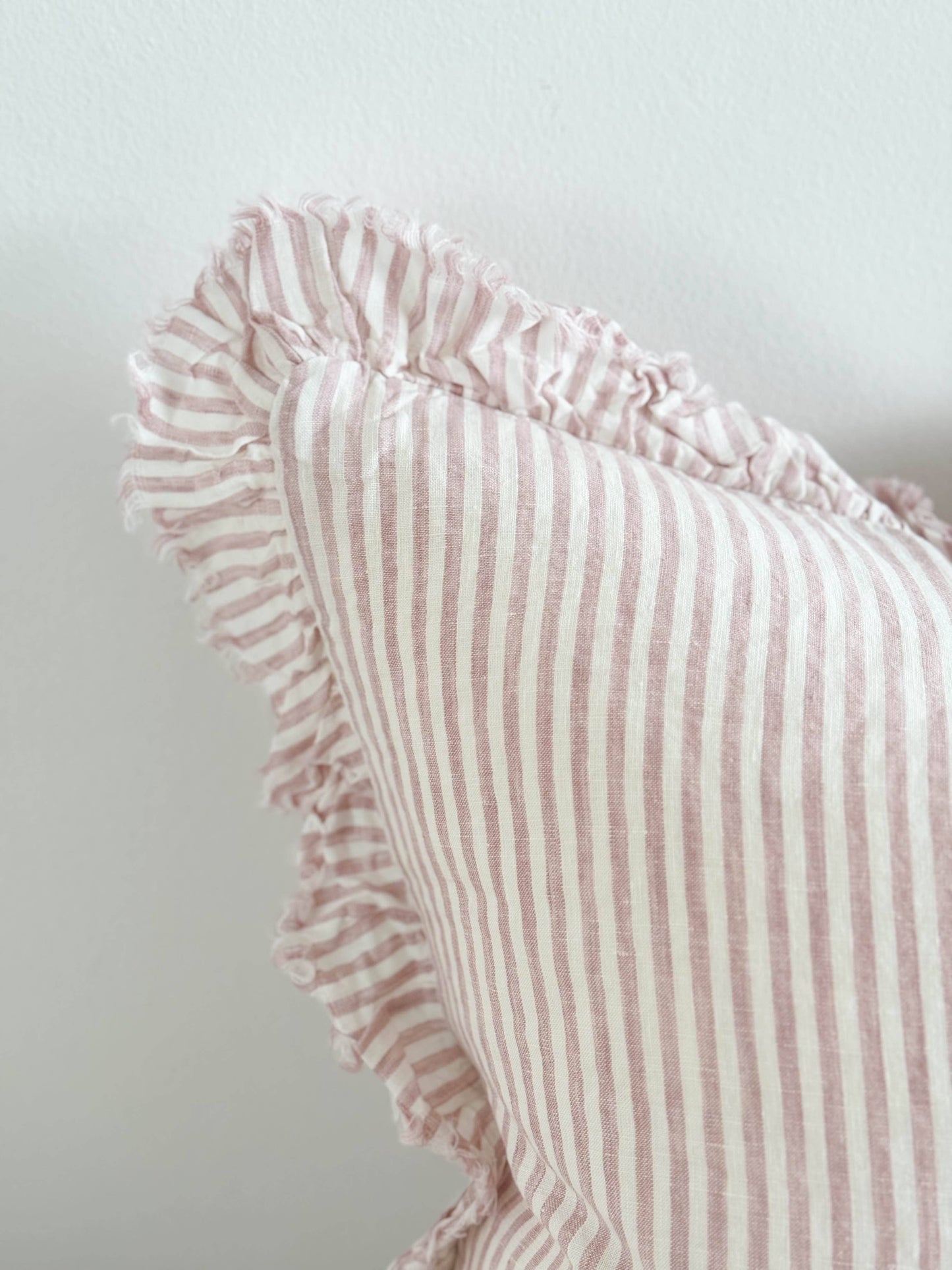 Hallie Ruffled Linen Cushion Cover 45x45 – Pink Stripe